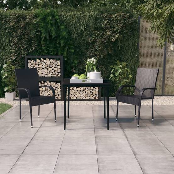 Salon de Jardin pour Balcon 2 Personnes, Table et Chaises en Résine Tressée Noire, Idéal Petits Espaces – ComfortXL Outdoor Living - Image 1