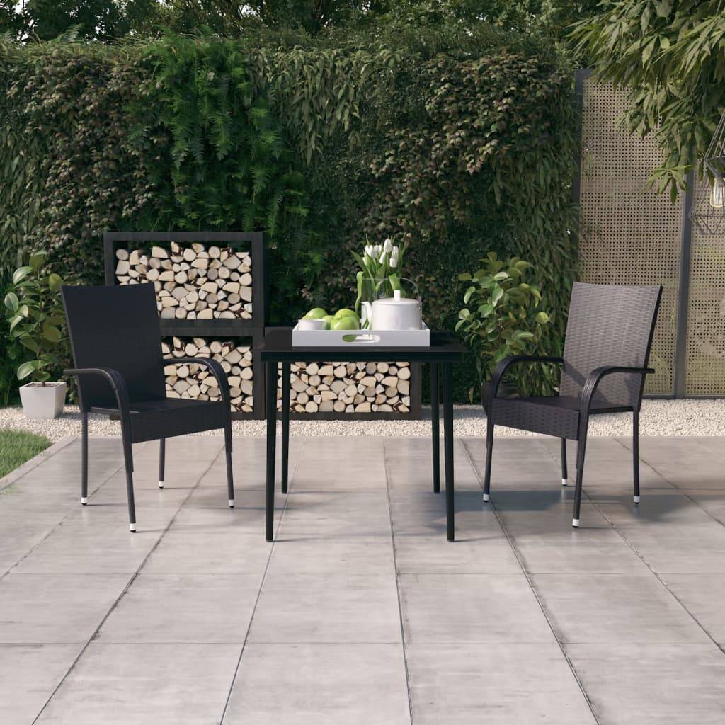 Salon de Jardin pour Balcon 2 Personnes, Table et Chaises en Résine Tressée Noire, Idéal Petits Espaces – ComfortXL Outdoor Living - Image 1