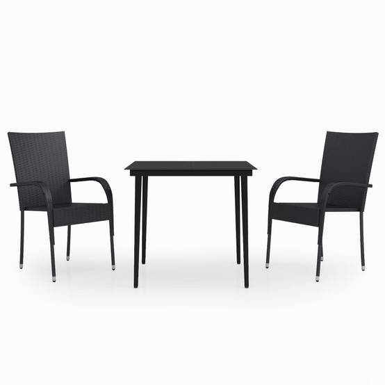 Salon de Jardin pour Balcon 2 Personnes, Table et Chaises en Résine Tressée Noire, Idéal Petits Espaces – ComfortXL Outdoor Living - Image 2