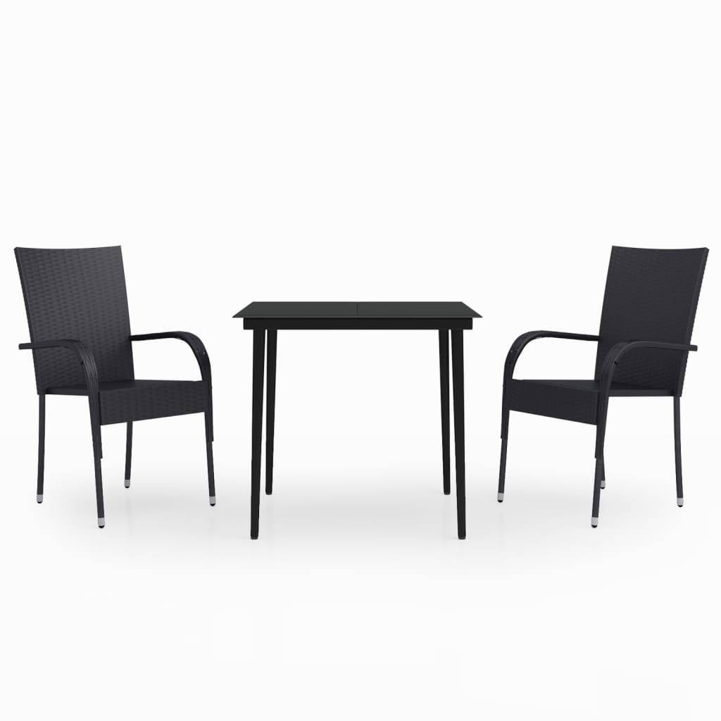 Salon de Jardin pour Balcon 2 Personnes, Table et Chaises en Résine Tressée Noire, Idéal Petits Espaces – ComfortXL Outdoor Living - Image 2