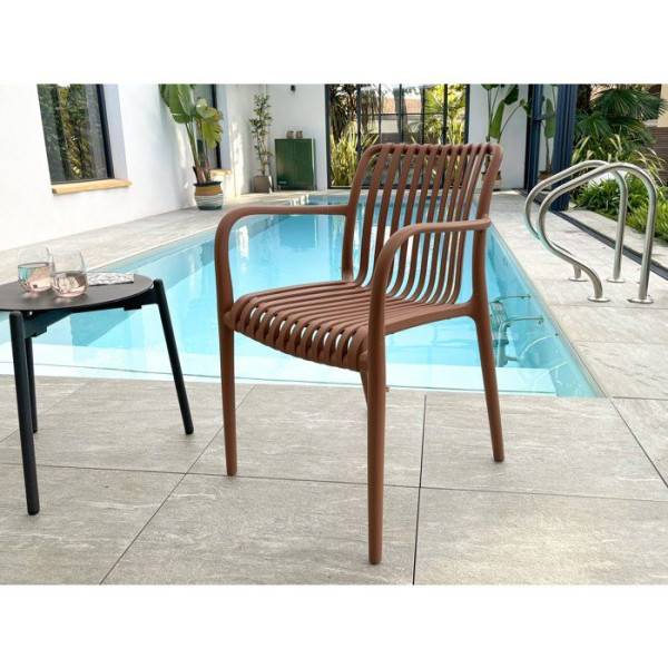 Lot de 2 fauteuils de jardin empilables en Polypropylène - Terracotta - TIAGO - Image 6
