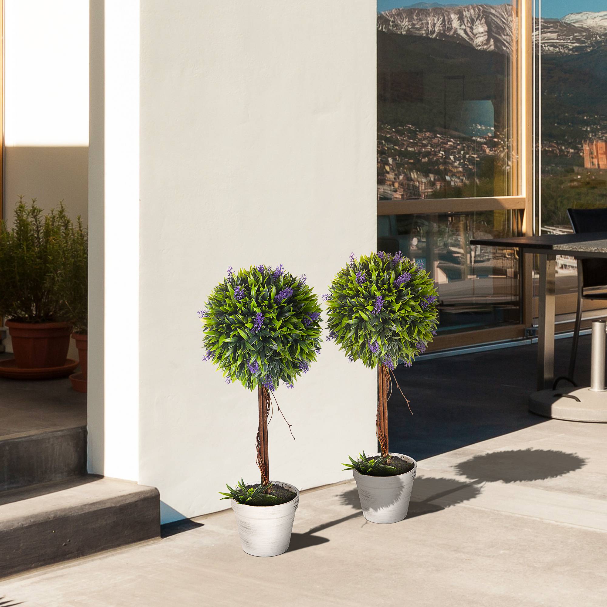 ComfortXL - Lot 2 Arbustes Boule Lavande Plastique Intérieur Extérieur Décoration 60cm Vert - ComfortXL Outdoor Living - Image 9