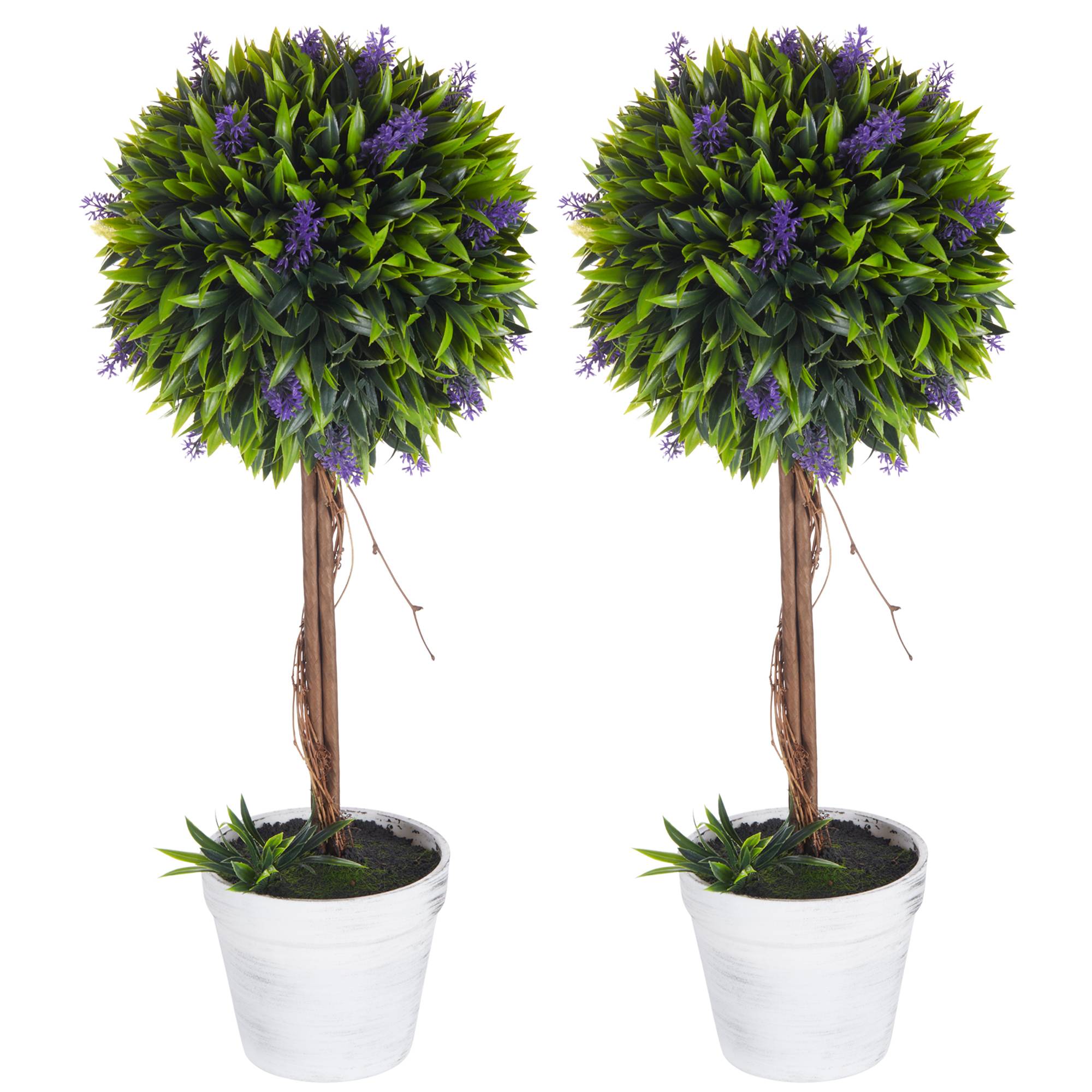 ComfortXL - Lot 2 Arbustes Boule Lavande Plastique Intérieur Extérieur Décoration 60cm Vert - ComfortXL Outdoor Living - Image 2