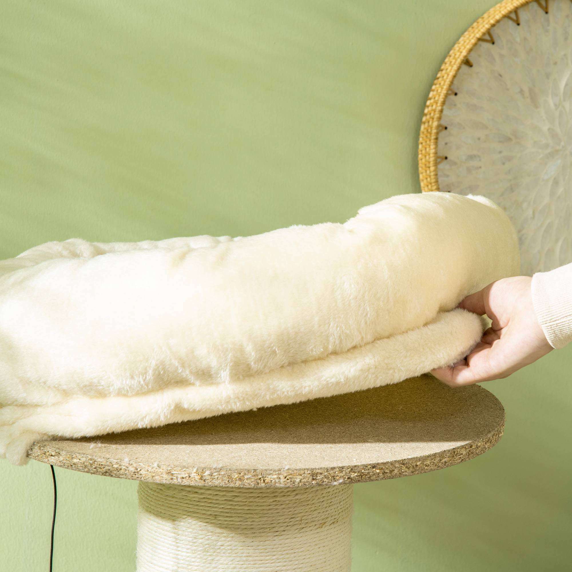 Pawhut - Arbre à chat griffoir sisal naturel 2 plateforme panier observation jeu boule suspendue peluche beige - Imagen 8