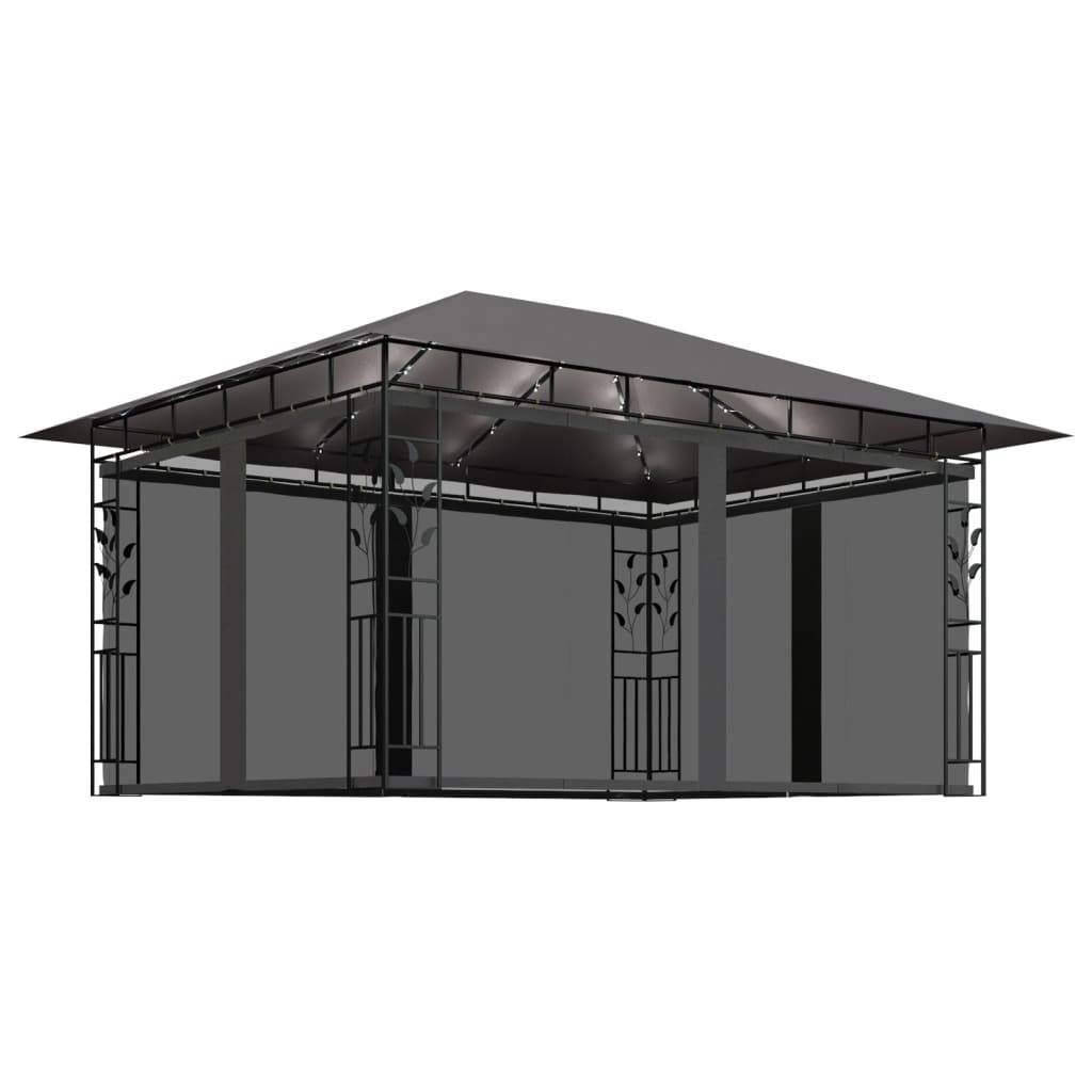 Tonnelle Aluminium Anthracite avec Moustiquaire et LED 4 x 3 x 2.73 m - PANGIVO - Image 2