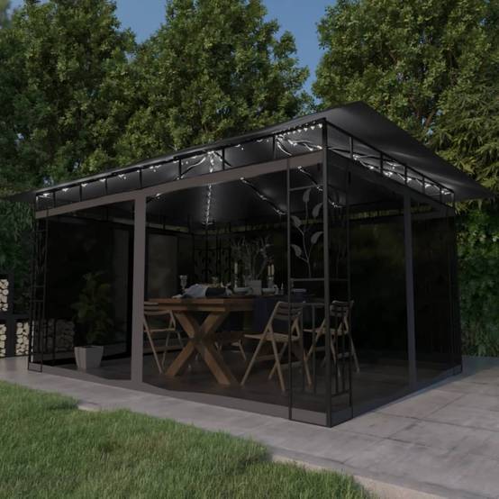 Tonnelle Aluminium Anthracite avec Moustiquaire et LED 4 x 3 x 2.73 m - PANGIVO - Image 1