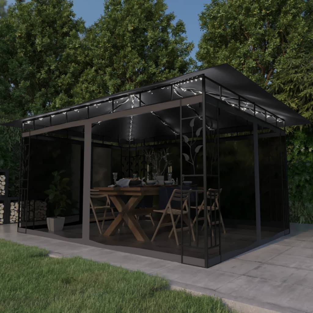 Tonnelle Aluminium Anthracite avec Moustiquaire et LED 4 x 3 x 2.73 m - PANGIVO - Image 1