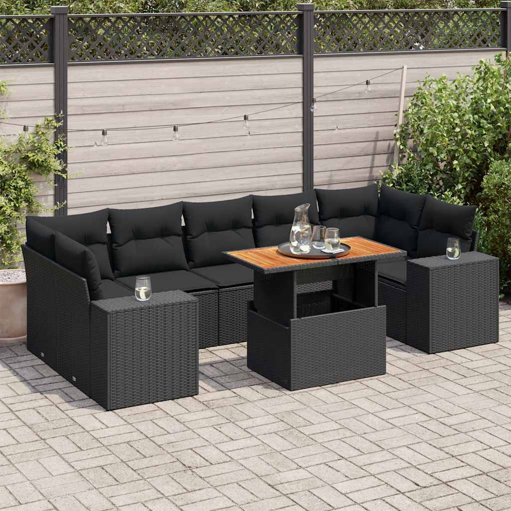 Salon de jardin 8 places en résine tressée avec table relevable modulable Noir – ComfortXL Outdoor Living - Image 1