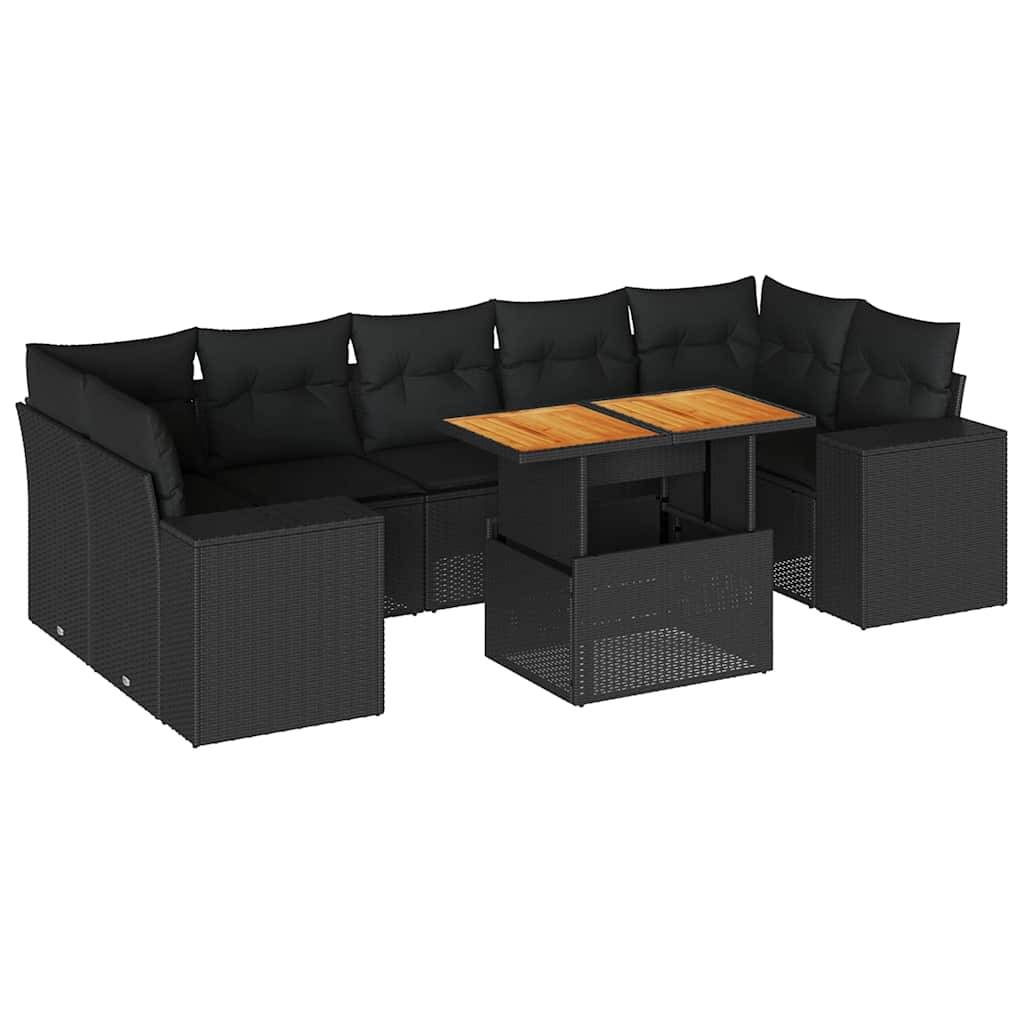 Salon de jardin 8 places en résine tressée avec table relevable modulable Noir – ComfortXL Outdoor Living - Image 2