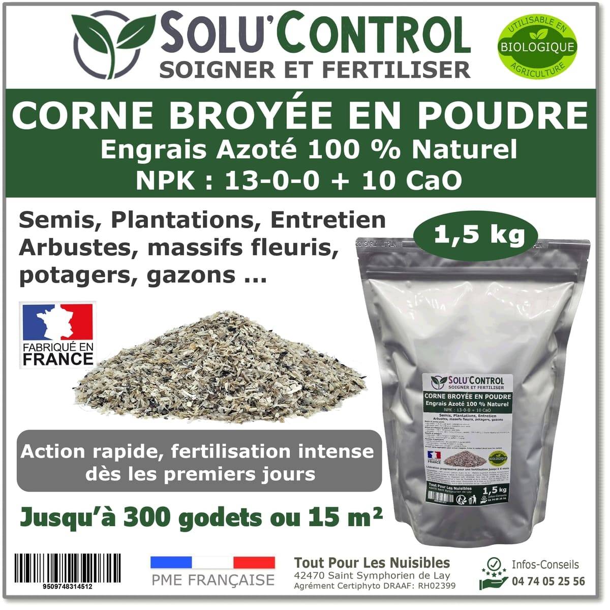 SOLU’CONTROL - 1,5 kg de Corne Broyée en Poudre - Engrais Azoté 100% Naturel - UAB - Image 1