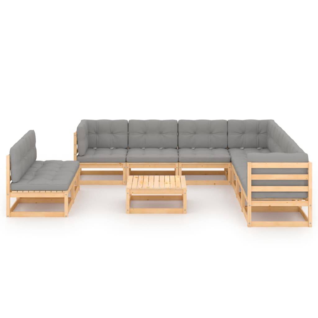 Helloshop26 - Salon de jardin meuble d'extérieur ensemble de mobilier 10 pièces avec coussins bois de pin massif - Imagen 2