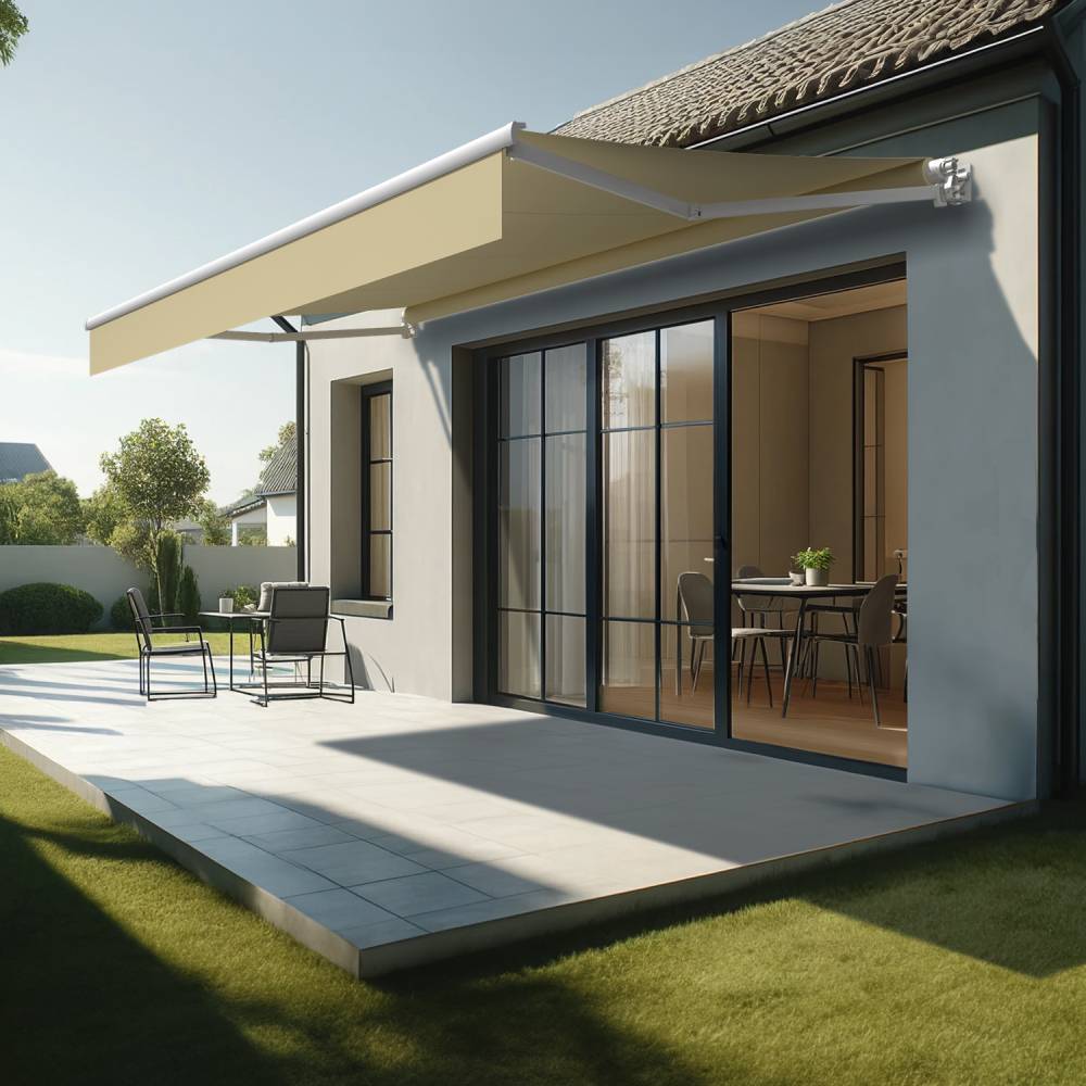 Store banne loggia LOCUS 4,00x2,00m (Motorisé et Interrupteur - Ecru - Blanc) - Alia Productions - Imagen 1