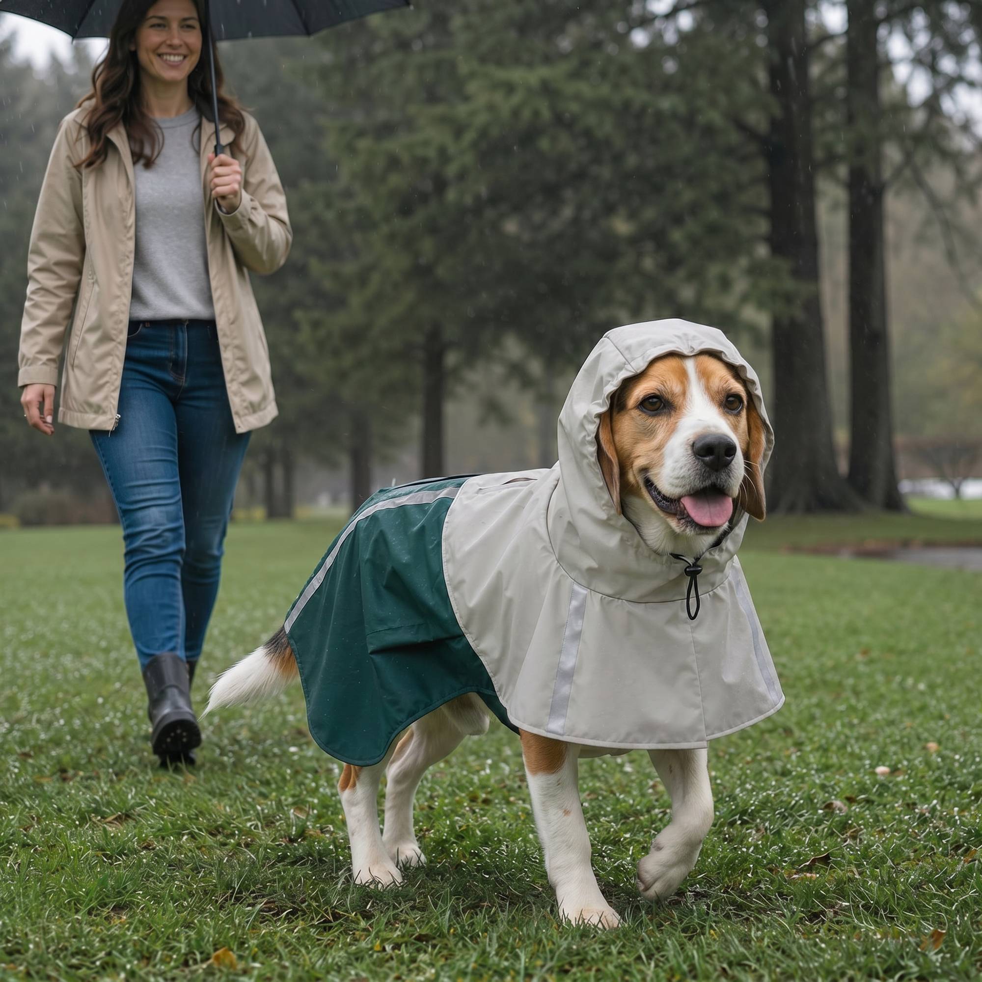 Sans Marque - Imperméable chiens moyens 15-20 kg capuche verte - Image 3
