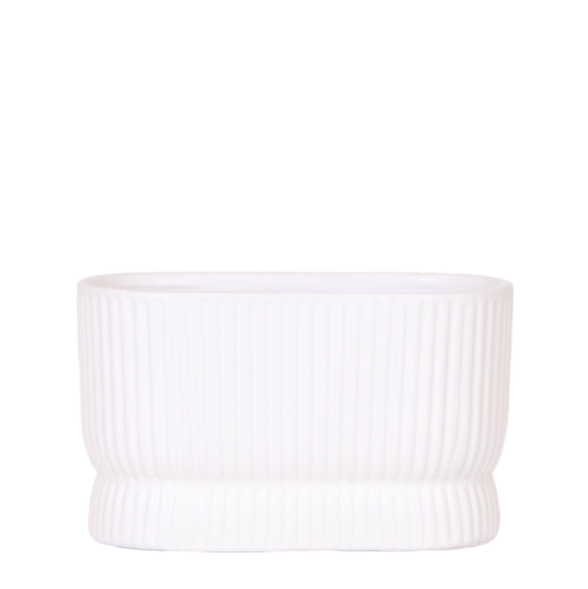 Cache-pot céramique bicolore - design graphique moderne - blanc - Image 1