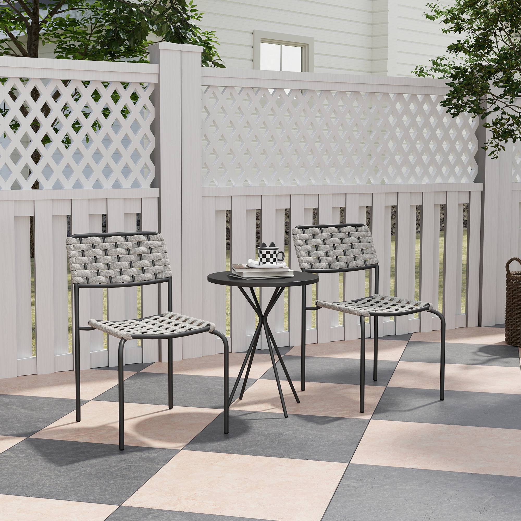 Salon de jardin polyrotin 3 pièces : 2 fauteuils + table, pour balcon, gris, résistant aux intempéries - Image 2