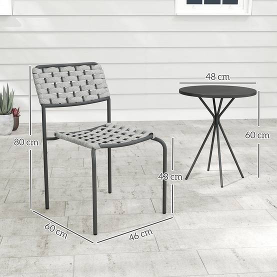 Salon de jardin polyrotin 3 pièces : 2 fauteuils + table, pour balcon, gris, résistant aux intempéries - Image 3