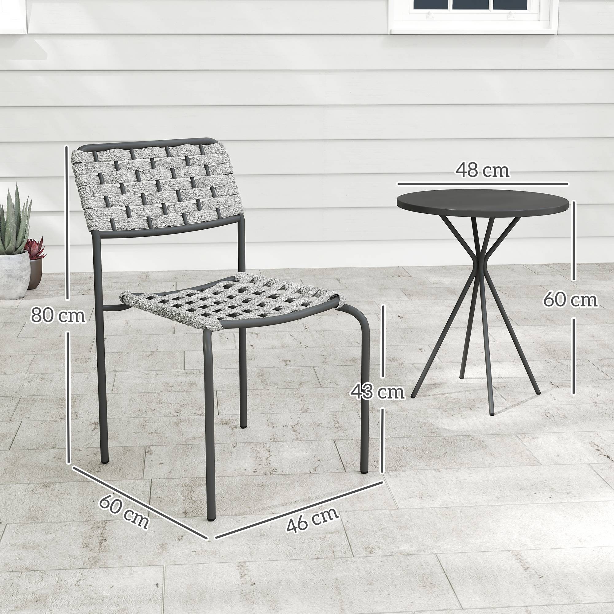 Salon de jardin polyrotin 3 pièces : 2 fauteuils + table, pour balcon, gris, résistant aux intempéries - Image 3