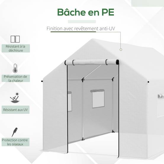 ComfortXL - Serre de Jardin Tunnel 6m² Acier Galvanisé et Bâche PE Blanche 3x2x2m - ComfortXL Outdoor Living - Image 6