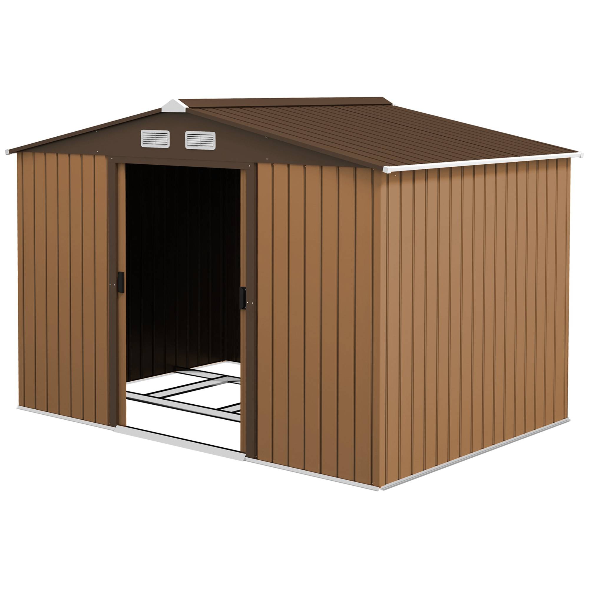 Abri de jardin 4,9 m² 277 x 195 x 192 cm avec 2 portes coulissantes, base renforcée (plancher non inclus), jaune - Image 2