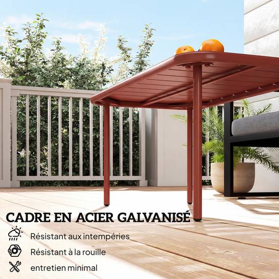 Table Basse Jardin Acier Galvanisé Terrasse Plateau Lattes 90x50x43cm Rouge - ComfortXL Outdoor Living - Image 6