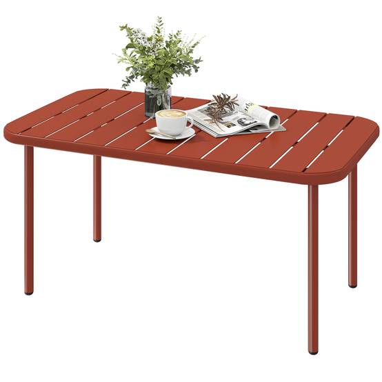 Table Basse Jardin Acier Galvanisé Terrasse Plateau Lattes 90x50x43cm Rouge - ComfortXL Outdoor Living - Image 2