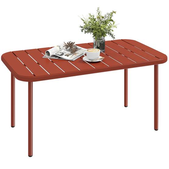 Table Basse Jardin Acier Galvanisé Terrasse Plateau Lattes 90x50x43cm Rouge - ComfortXL Outdoor Living - Image 1