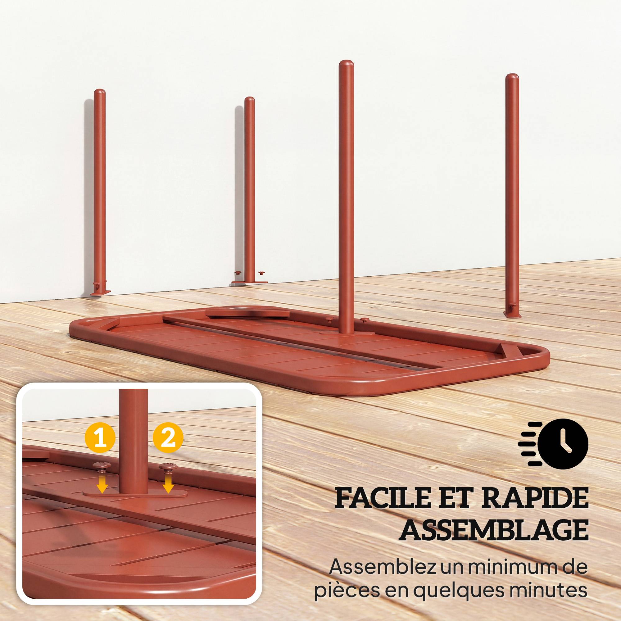 Table Basse Jardin Acier Galvanisé Terrasse Plateau Lattes 90x50x43cm Rouge - ComfortXL Outdoor Living - Image 9