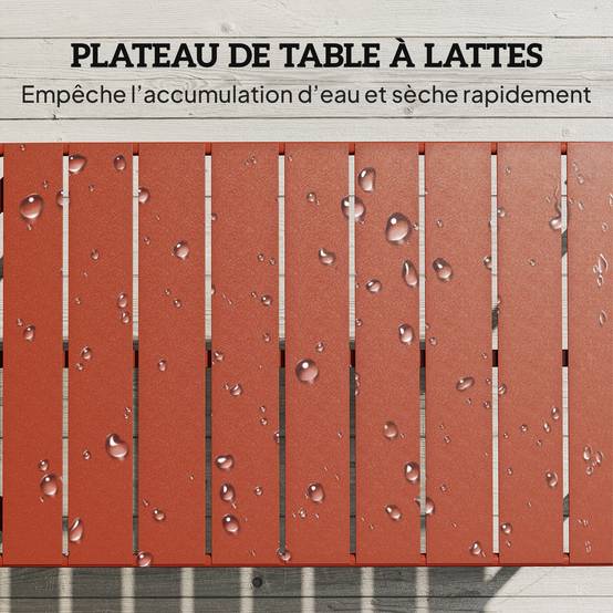 Table Basse Jardin Acier Galvanisé Terrasse Plateau Lattes 90x50x43cm Rouge - ComfortXL Outdoor Living - Image 7