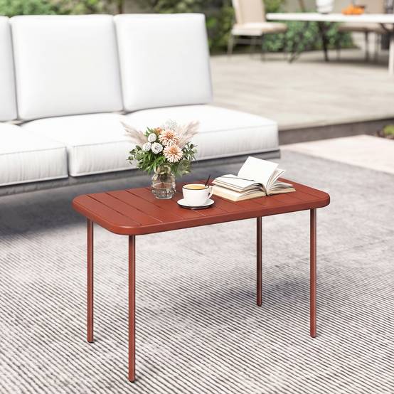 Table Basse Jardin Acier Galvanisé Terrasse Plateau Lattes 90x50x43cm Rouge - ComfortXL Outdoor Living - Image 4
