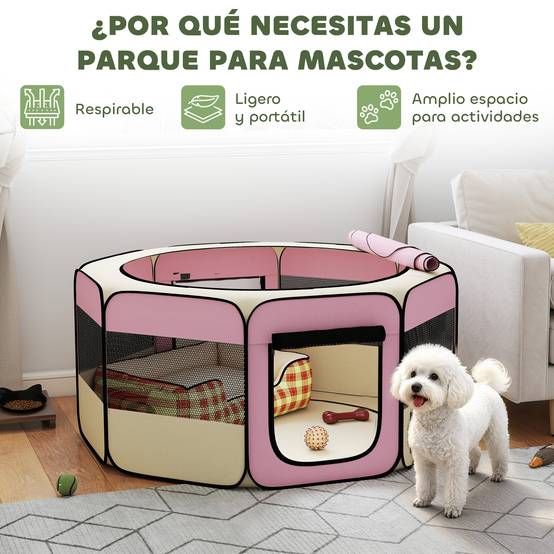 Parc pliable pour chiens et chats, parc portable pour petits animaux, tissu Oxford imperméable, Ø120 x 58 cm, rose - Image 6