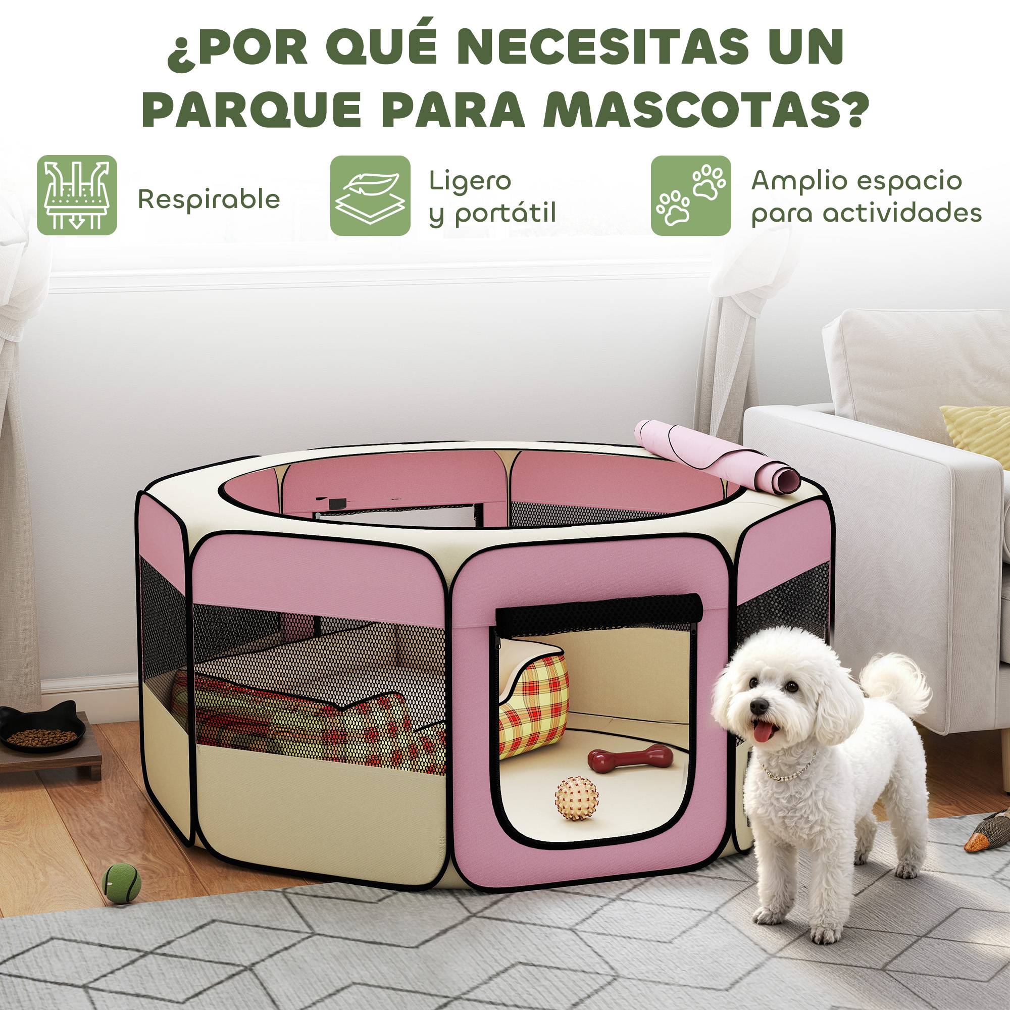 Parc pliable pour chiens et chats, parc portable pour petits animaux, tissu Oxford imperméable, Ø120 x 58 cm, rose - Image 6