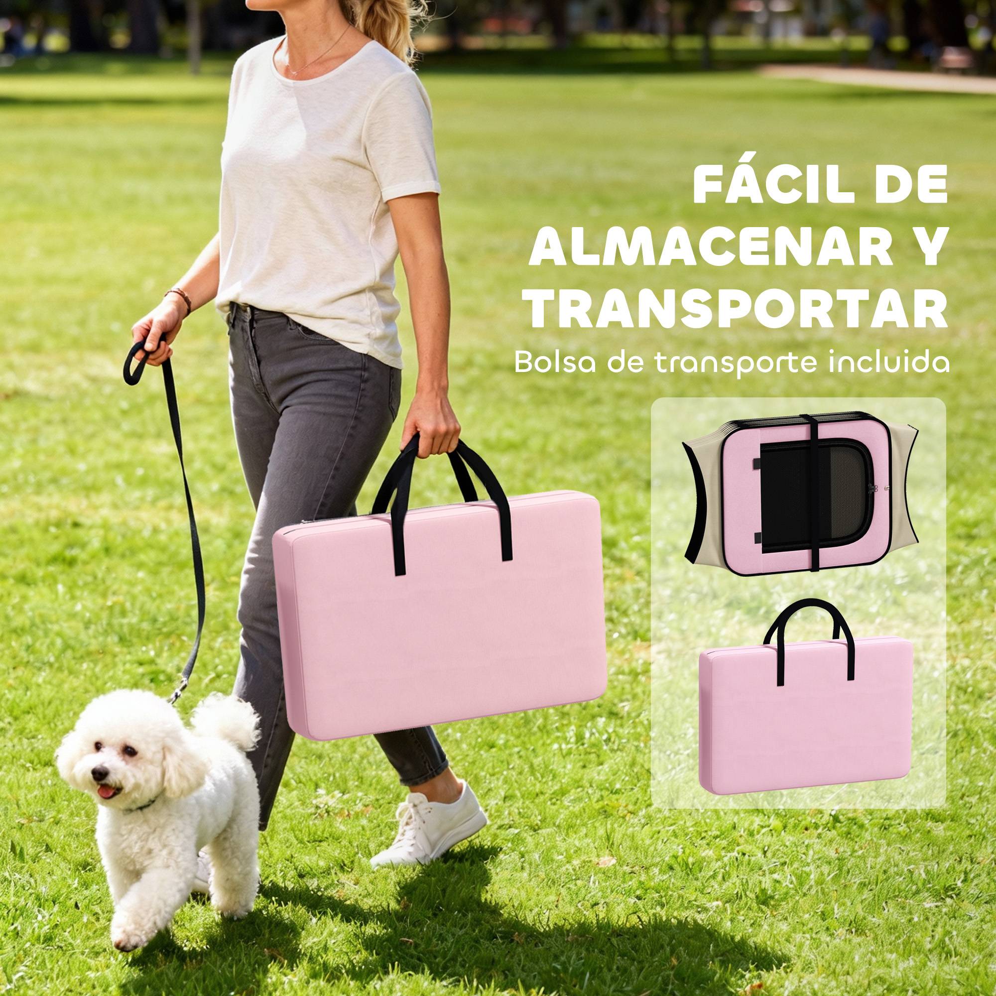 Parc pliable pour chiens et chats, parc portable pour petits animaux, tissu Oxford imperméable, Ø120 x 58 cm, rose - Image 9