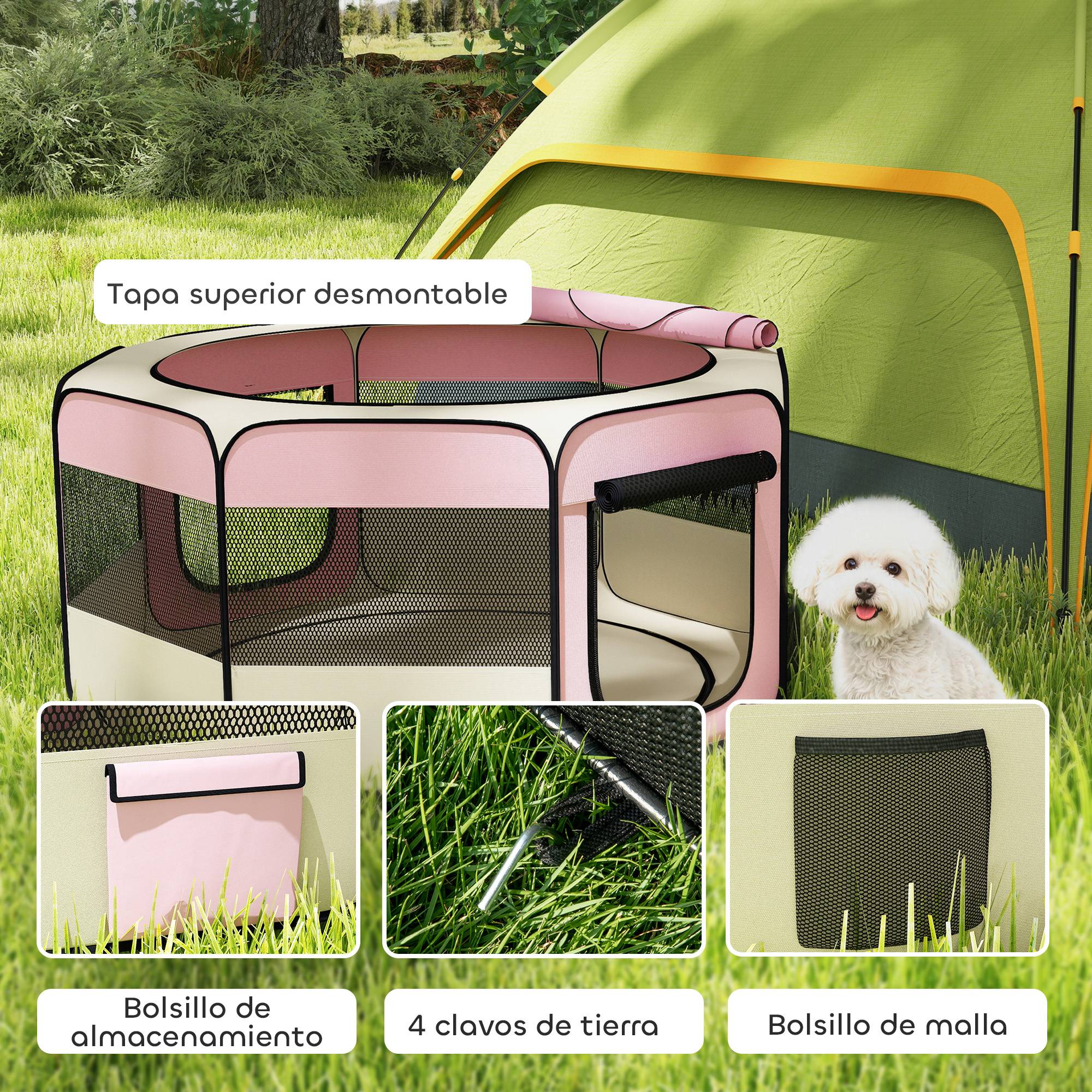 Parc pliable pour chiens et chats, parc portable pour petits animaux, tissu Oxford imperméable, Ø120 x 58 cm, rose - Image 7