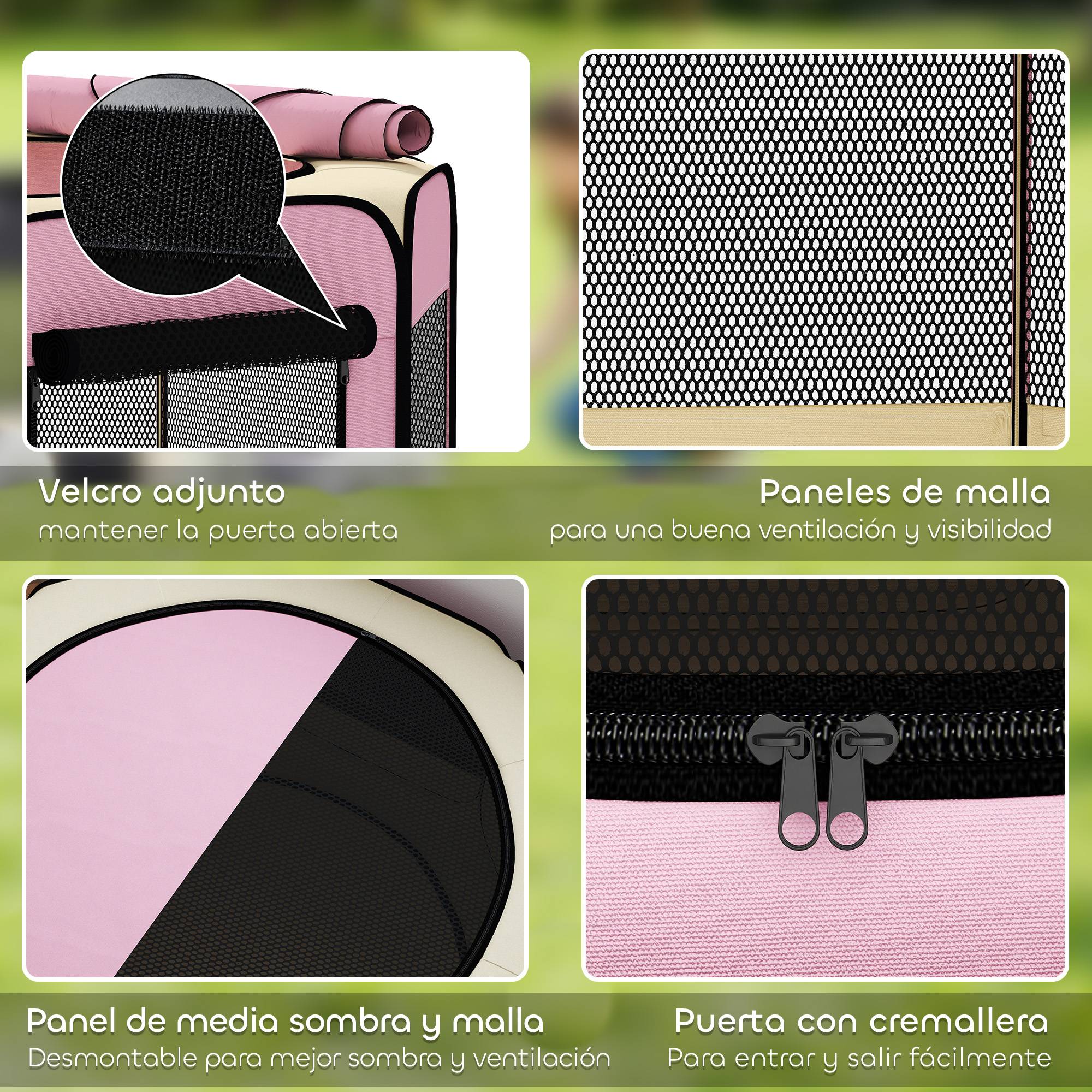 Parc pliable pour chiens et chats, parc portable pour petits animaux, tissu Oxford imperméable, Ø120 x 58 cm, rose - Image 8