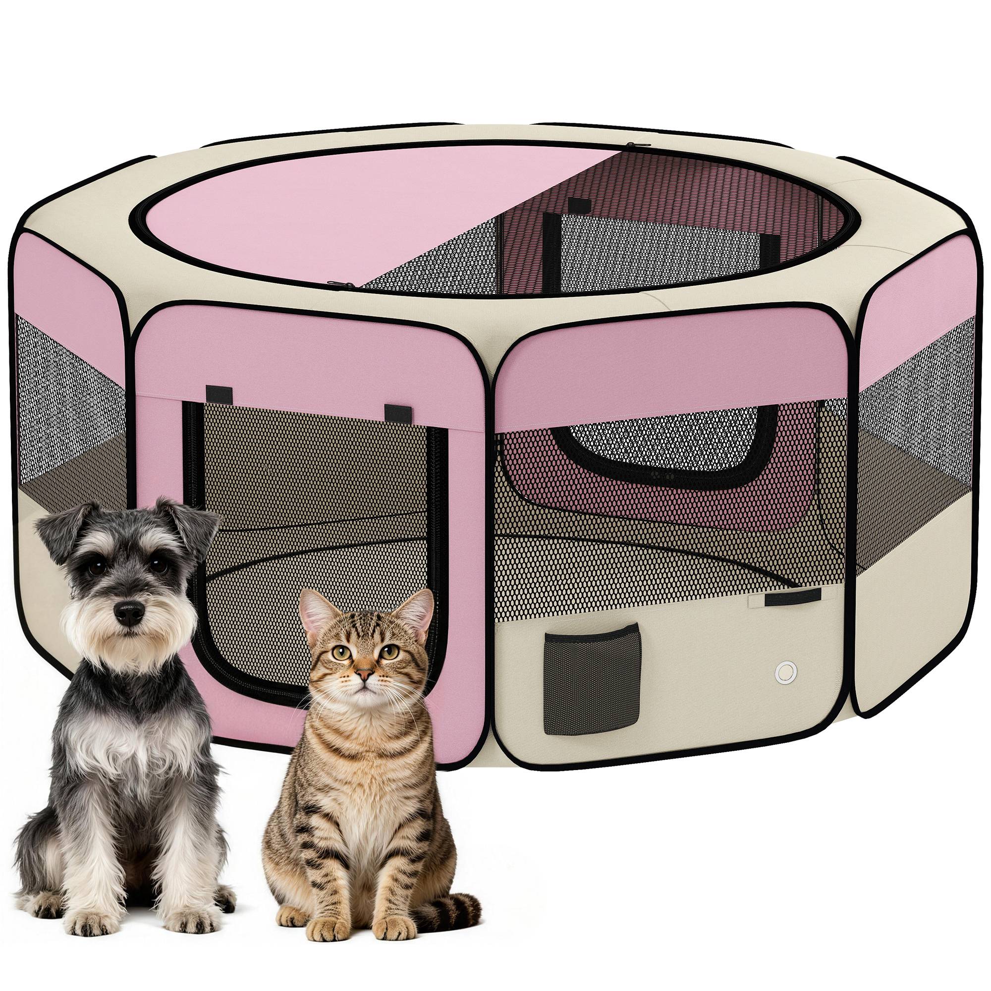 Parc pliable pour chiens et chats, parc portable pour petits animaux, tissu Oxford imperméable, Ø120 x 58 cm, rose - Image 1