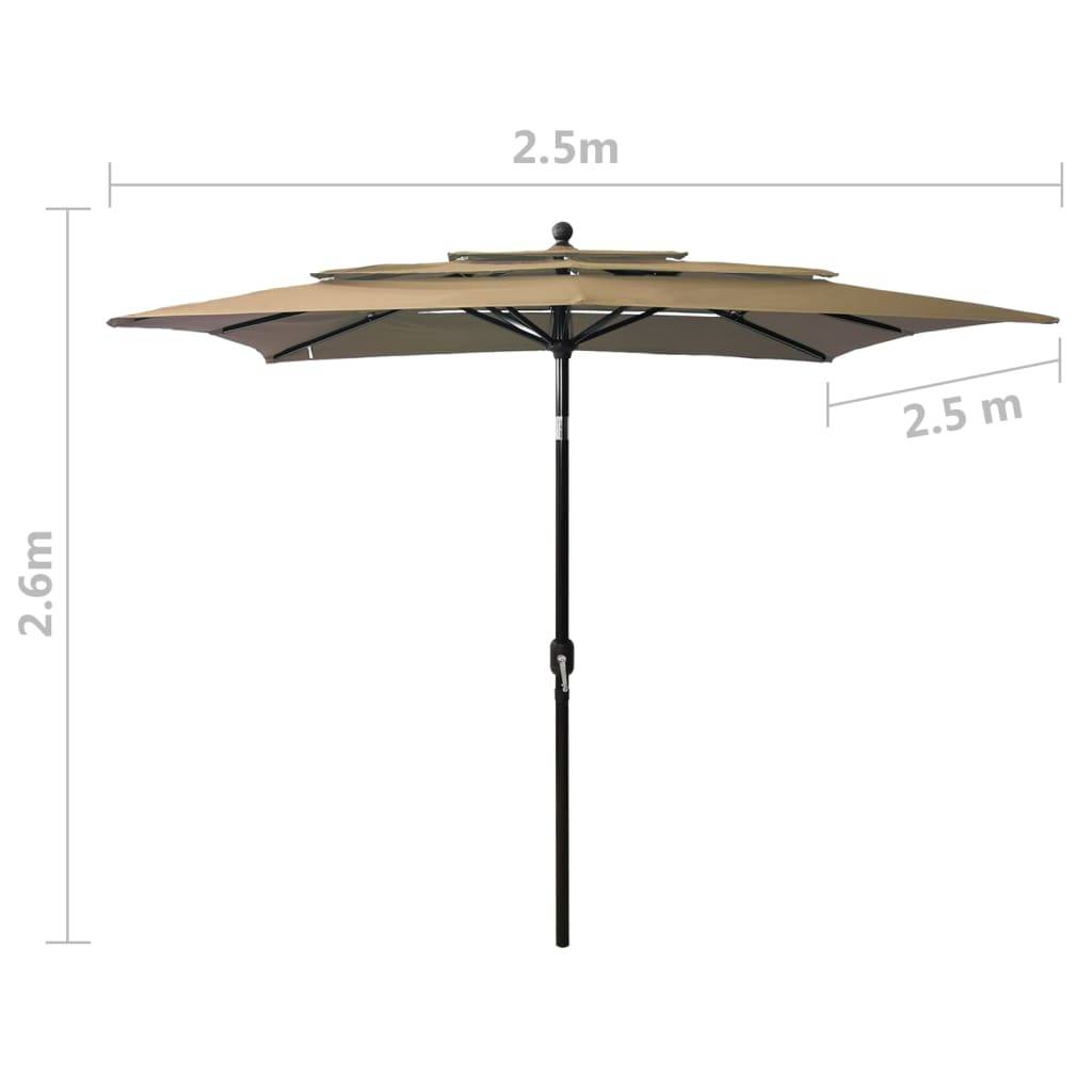 Helloshop26 - Parasol à 3 niveaux avec mât en aluminium 2,5 x 2,5 m taupe - Imagen 7