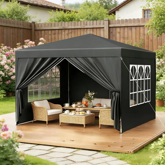 ComfortXL - Tonnelle pliante acier événements extérieur protection soleil pluie 3x3m anthracite - ComfortXL Outdoor Living - Image 5