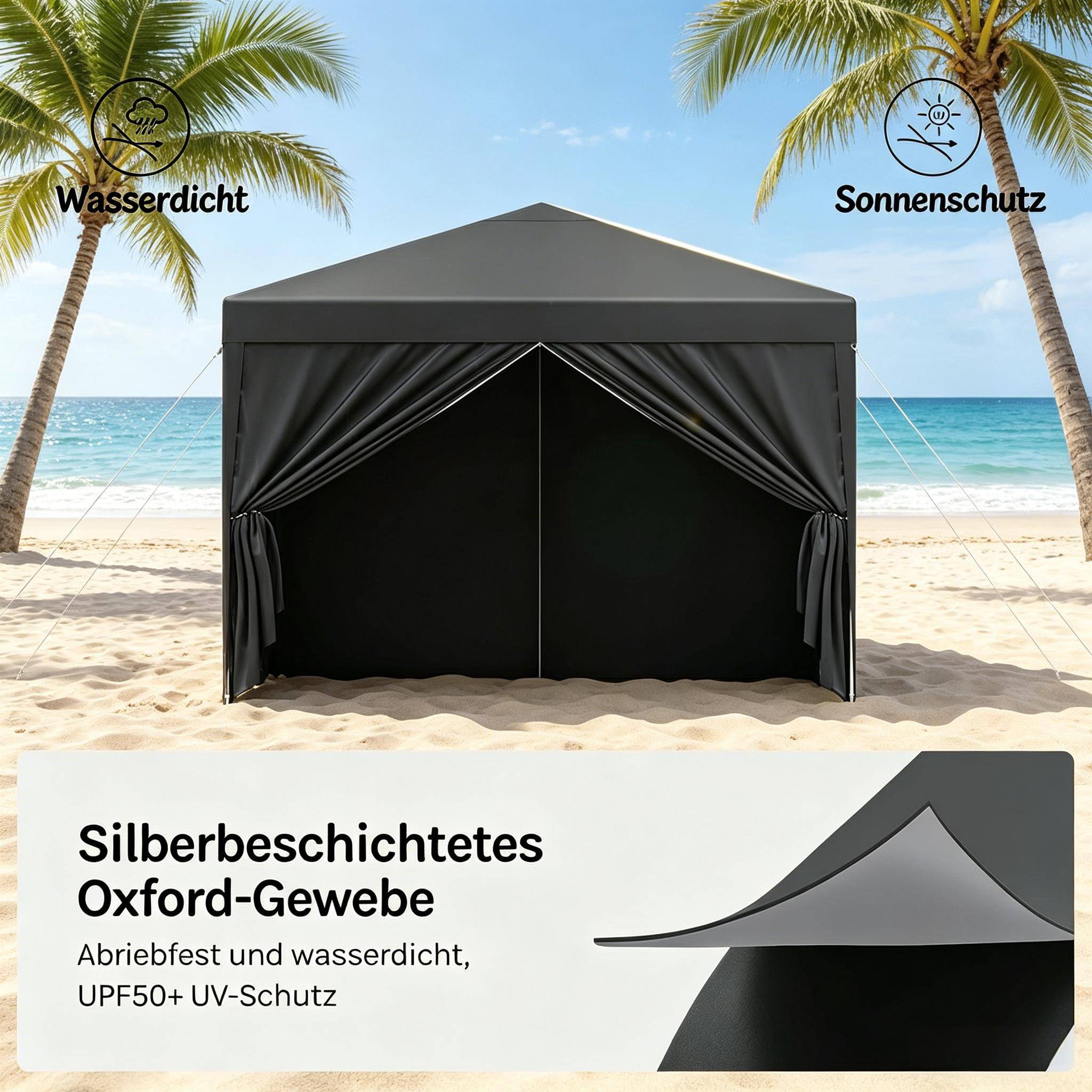 ComfortXL - Tonnelle pliante acier événements extérieur protection soleil pluie 3x3m anthracite - ComfortXL Outdoor Living - Image 4