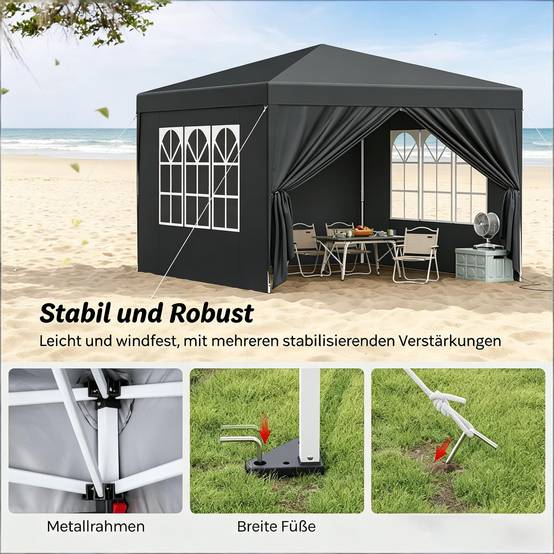 ComfortXL - Tonnelle pliante acier événements extérieur protection soleil pluie 3x3m anthracite - ComfortXL Outdoor Living - Image 3