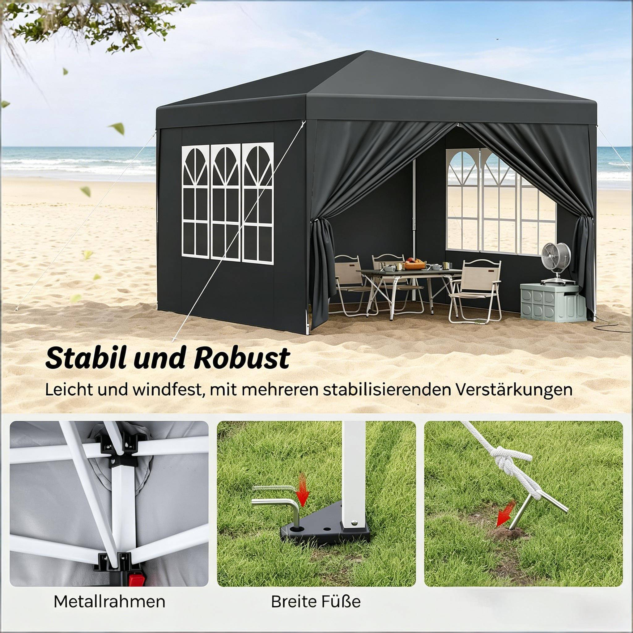 ComfortXL - Tonnelle pliante acier événements extérieur protection soleil pluie 3x3m anthracite - ComfortXL Outdoor Living - Image 3