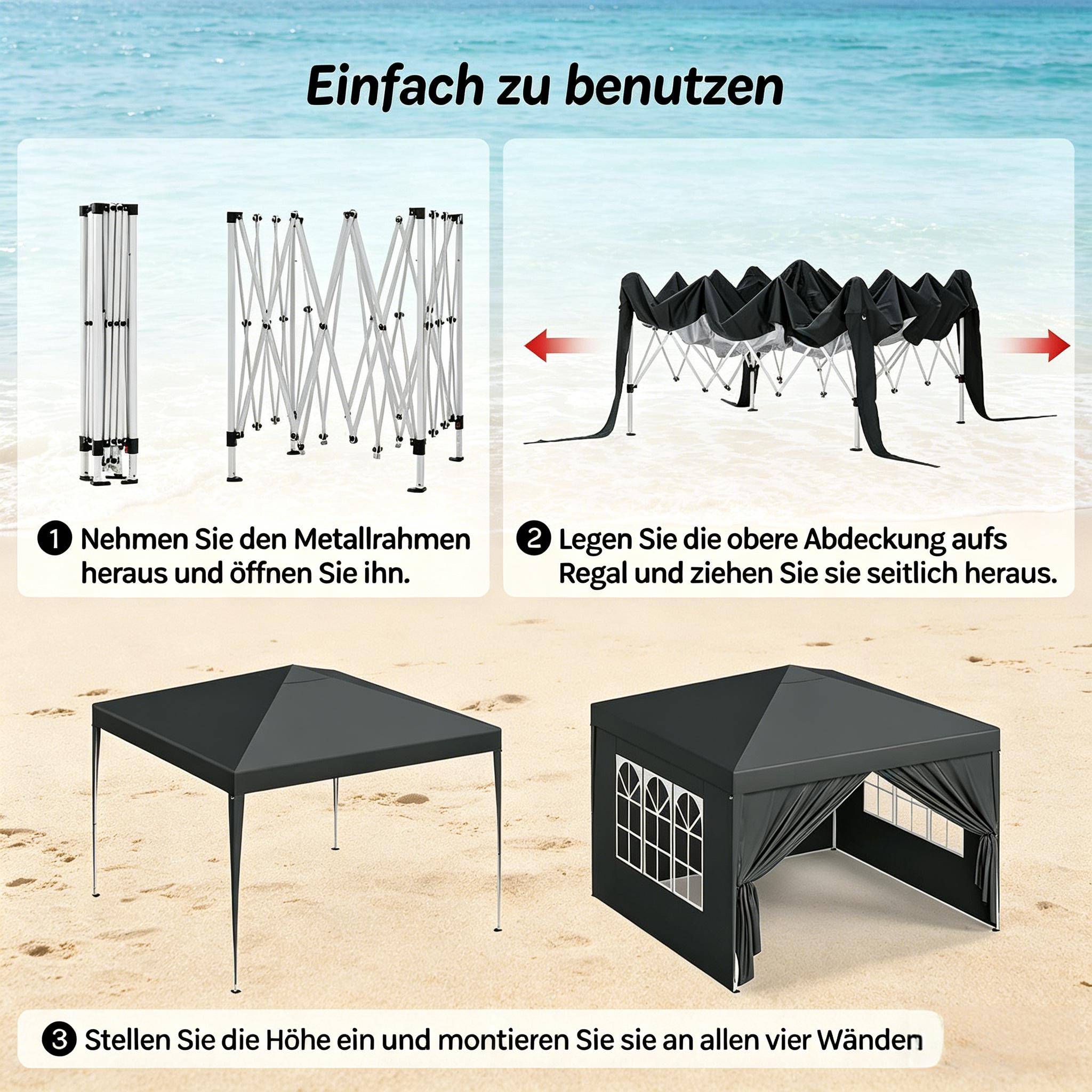 ComfortXL - Tonnelle pliante acier événements extérieur protection soleil pluie 3x3m anthracite - ComfortXL Outdoor Living - Image 6