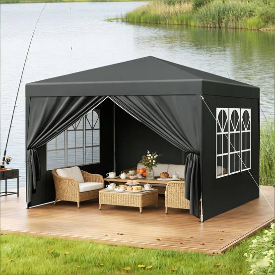 ComfortXL - Tonnelle pliante acier événements extérieur protection soleil pluie 3x3m anthracite - ComfortXL Outdoor Living - Image 1