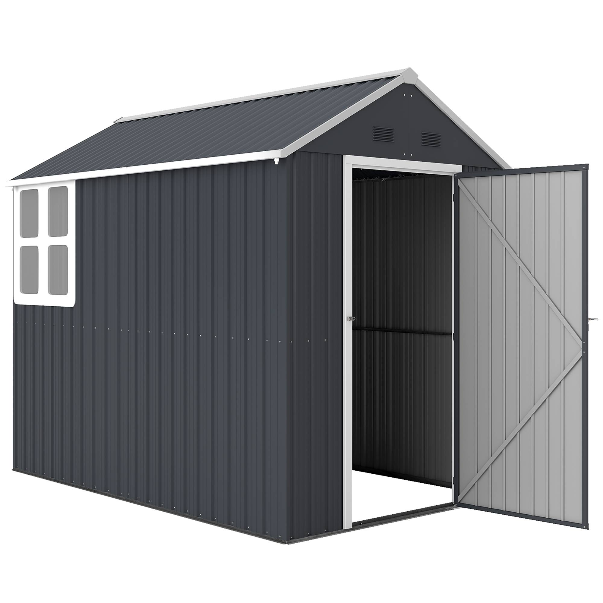 Abri jardin métal double porte fenêtre 259x172x222cm gris/blanc - Image 2
