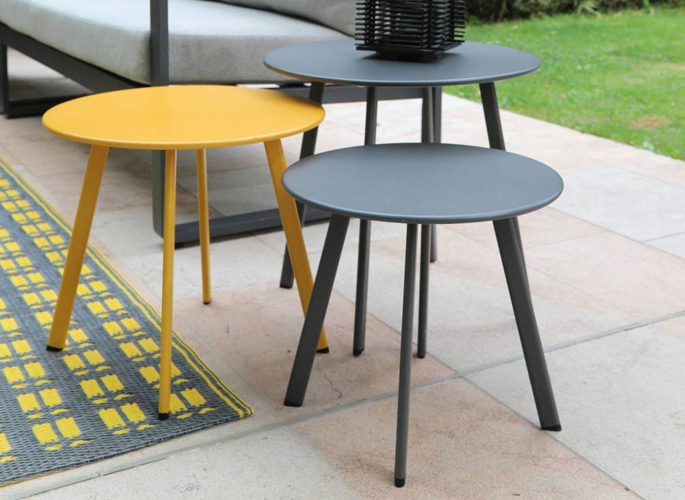 Proloisirs - Table basse de jardin Massaï ø 50 cm en acier époxy - miel PROLOISIRS - Imagen 2