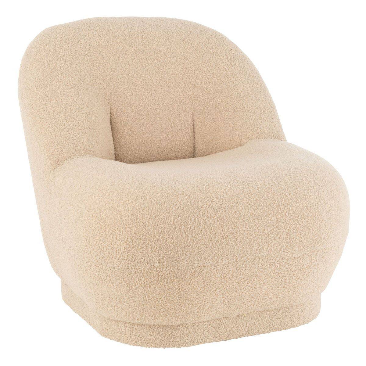 J-Line - Fauteuil Design Bouclette "Teddy" 88cm Beige - Image 1