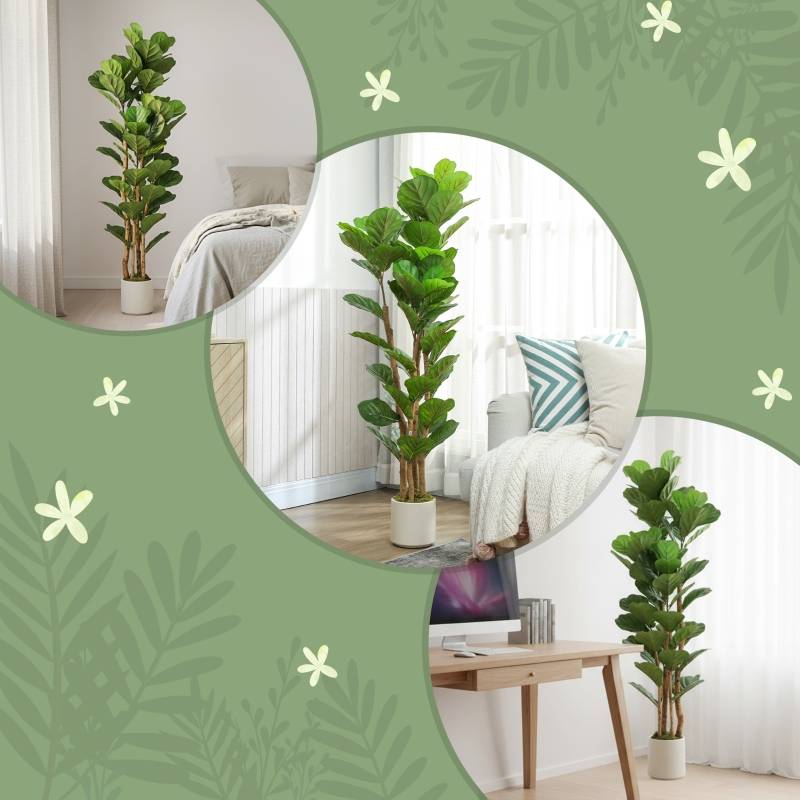 ComfortXL - Plante artificielle Ficus Lyrata intérieur sans entretien plastique bois 150 cm vert - ComfortXL Outdoor Living - Image 7