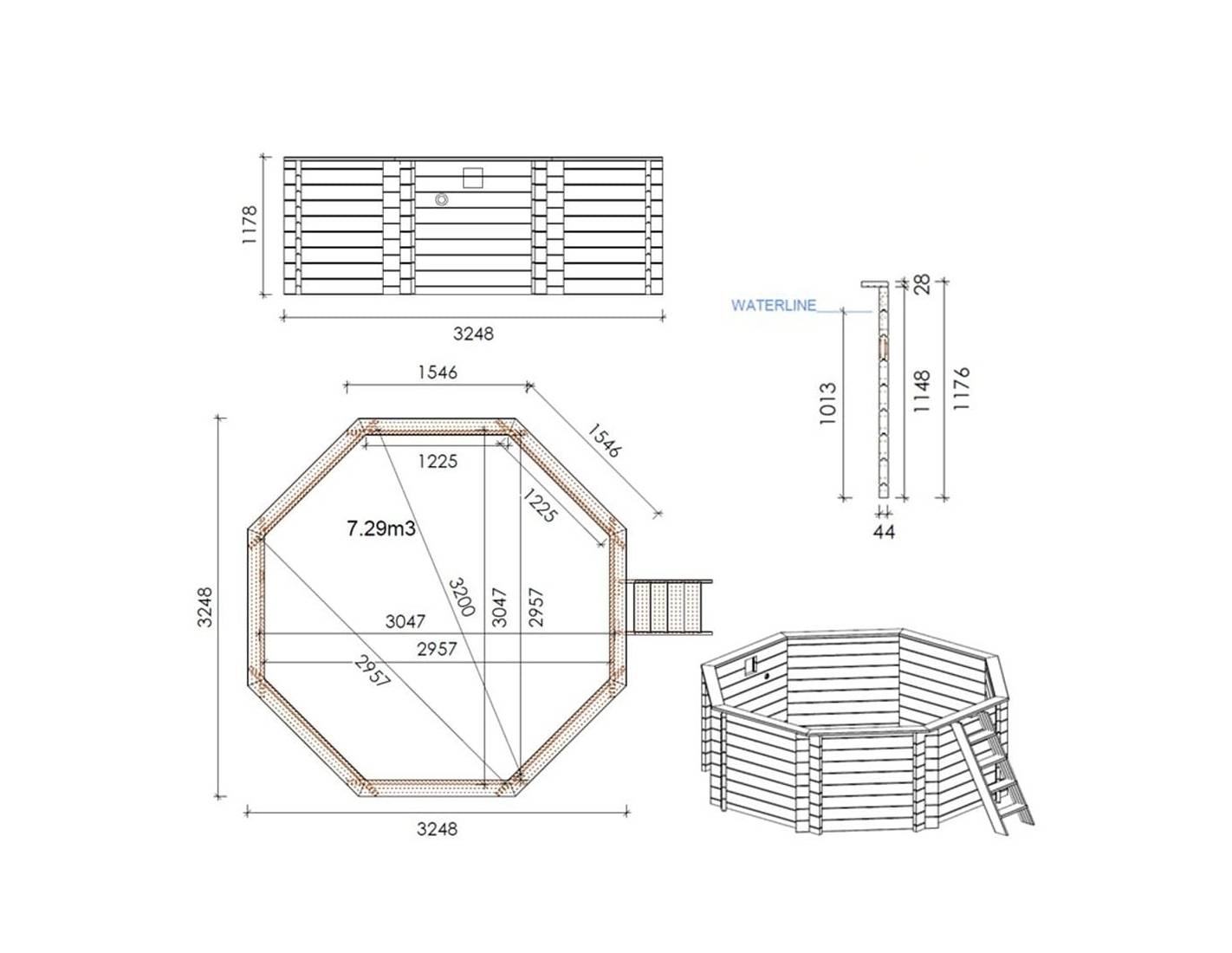 Altanka - Piscine en bois Coral 3.25x3.25 - H.1.18 m autoportante - BAS7301OSP+SZA - Imagen 4