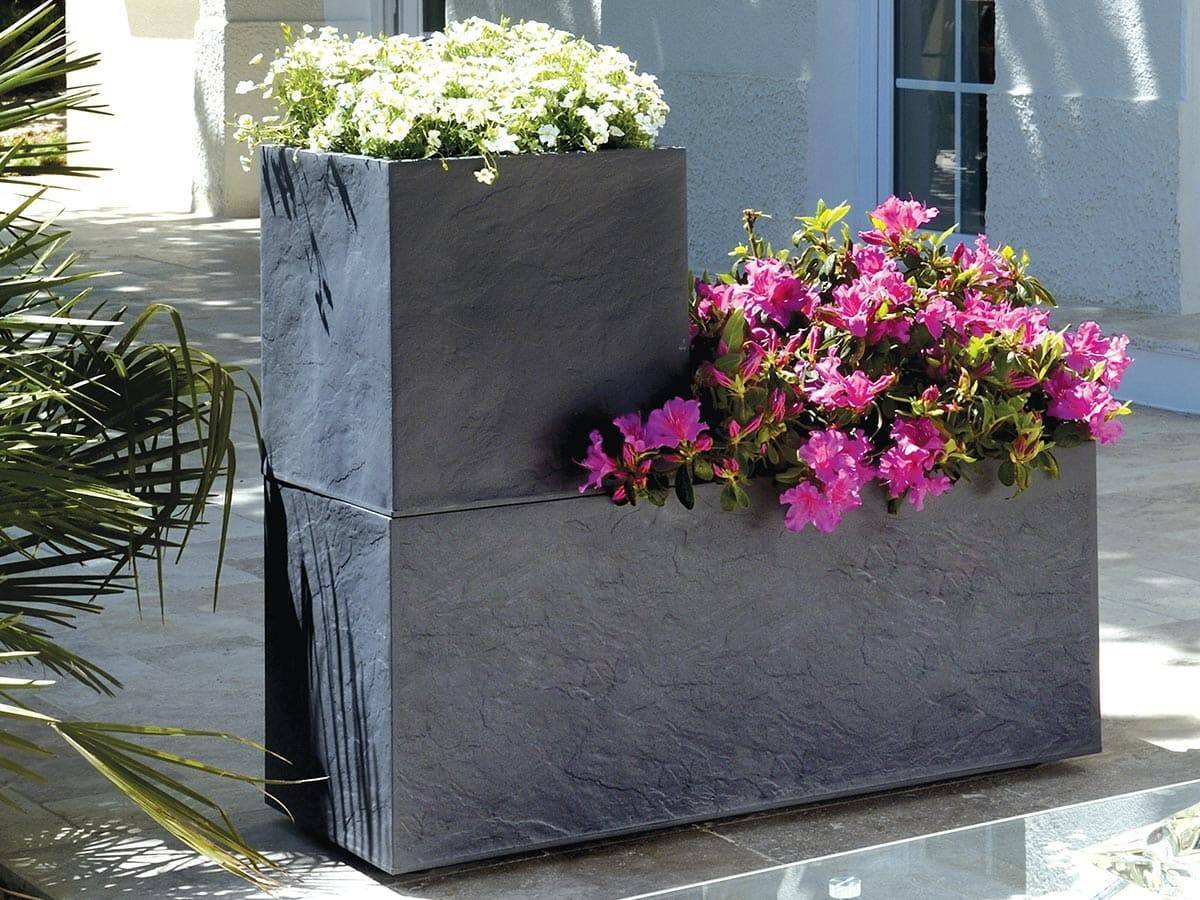 Eda - 2 Jardinières rectangulaire Volcania effet pierre 99,5 x 39,5 x 43,5 cm - Gris anthracite - Eda - Imagen 3