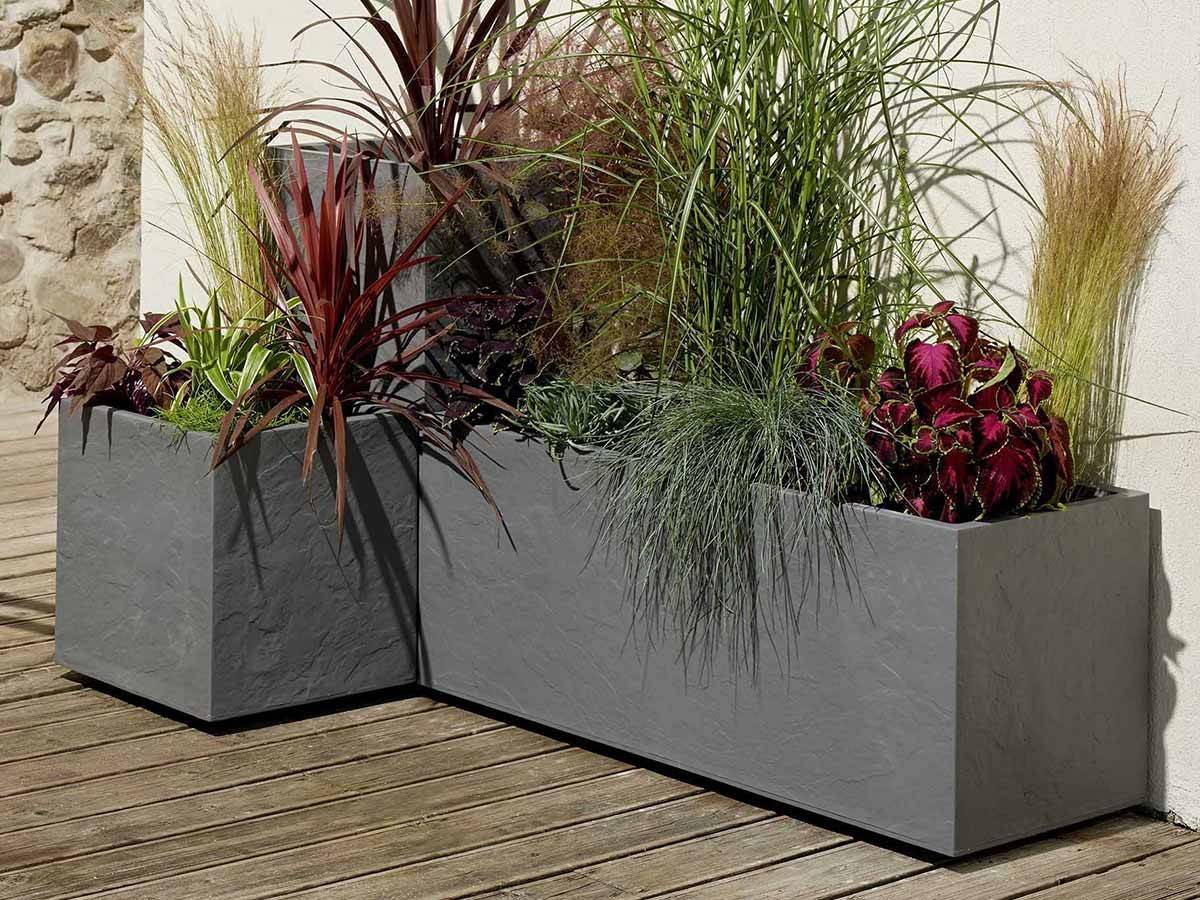 Eda - 2 Jardinières rectangulaire Volcania effet pierre 99,5 x 39,5 x 43,5 cm - Gris anthracite - Eda - Imagen 4