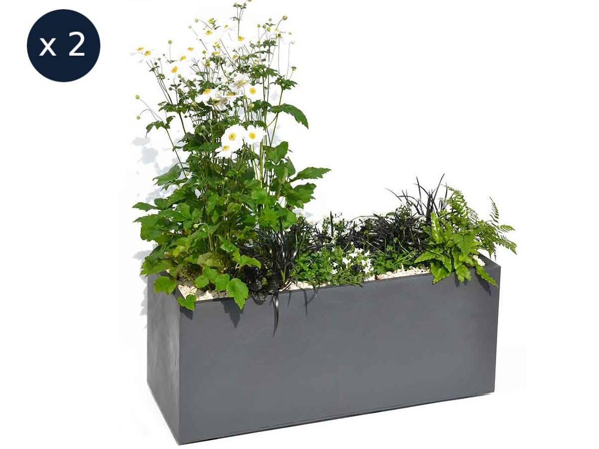 Eda - 2 Jardinières rectangulaire Volcania effet pierre 99,5 x 39,5 x 43,5 cm - Gris anthracite - Eda - Imagen 1